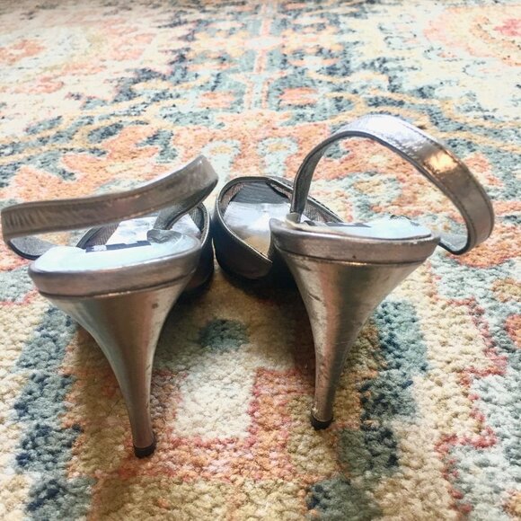 STUART WEITZMAN Vintage Silver Leather Crystals Mesh Slingback Pumps Heels 7N - Picture 5 of 16